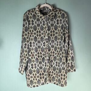 Soft Surroundings Womens XL Pamina Velvet Long Sleeve Button Front Tunic Green